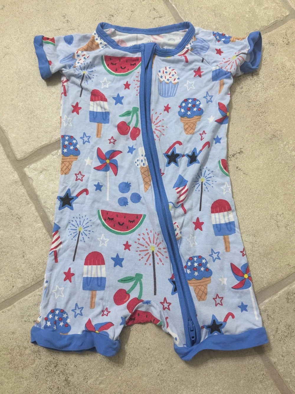 Blue Fourth of July Print Short Sleeve One-Piece Romper for Kids